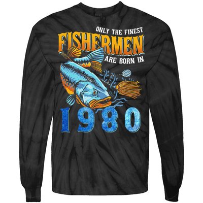 Retro Vintage Fisherman Are Born In 1980 Fishing Birthday Tie-Dye Long Sleeve Shirt