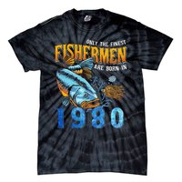 Retro Vintage Fisherman Are Born In 1980 Fishing Birthday Tie-Dye T-Shirt