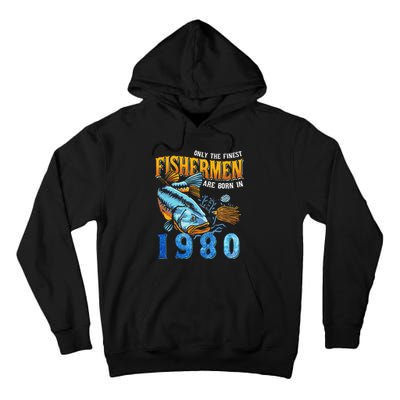 Retro Vintage Fisherman Are Born In 1980 Fishing Birthday Tall Hoodie