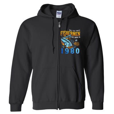 Retro Vintage Fisherman Are Born In 1980 Fishing Birthday Full Zip Hoodie