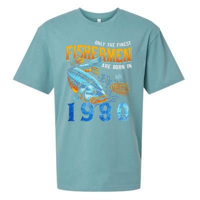 Retro Vintage Fisherman Are Born In 1980 Fishing Birthday Sueded Cloud Jersey T-Shirt