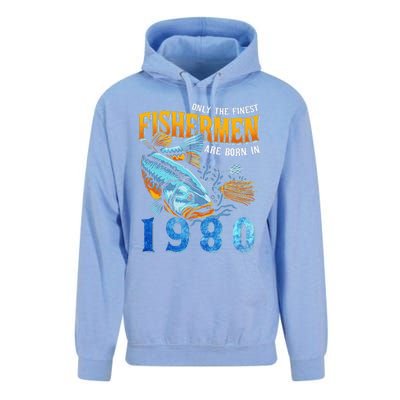 Retro Vintage Fisherman Are Born In 1980 Fishing Birthday Unisex Surf Hoodie