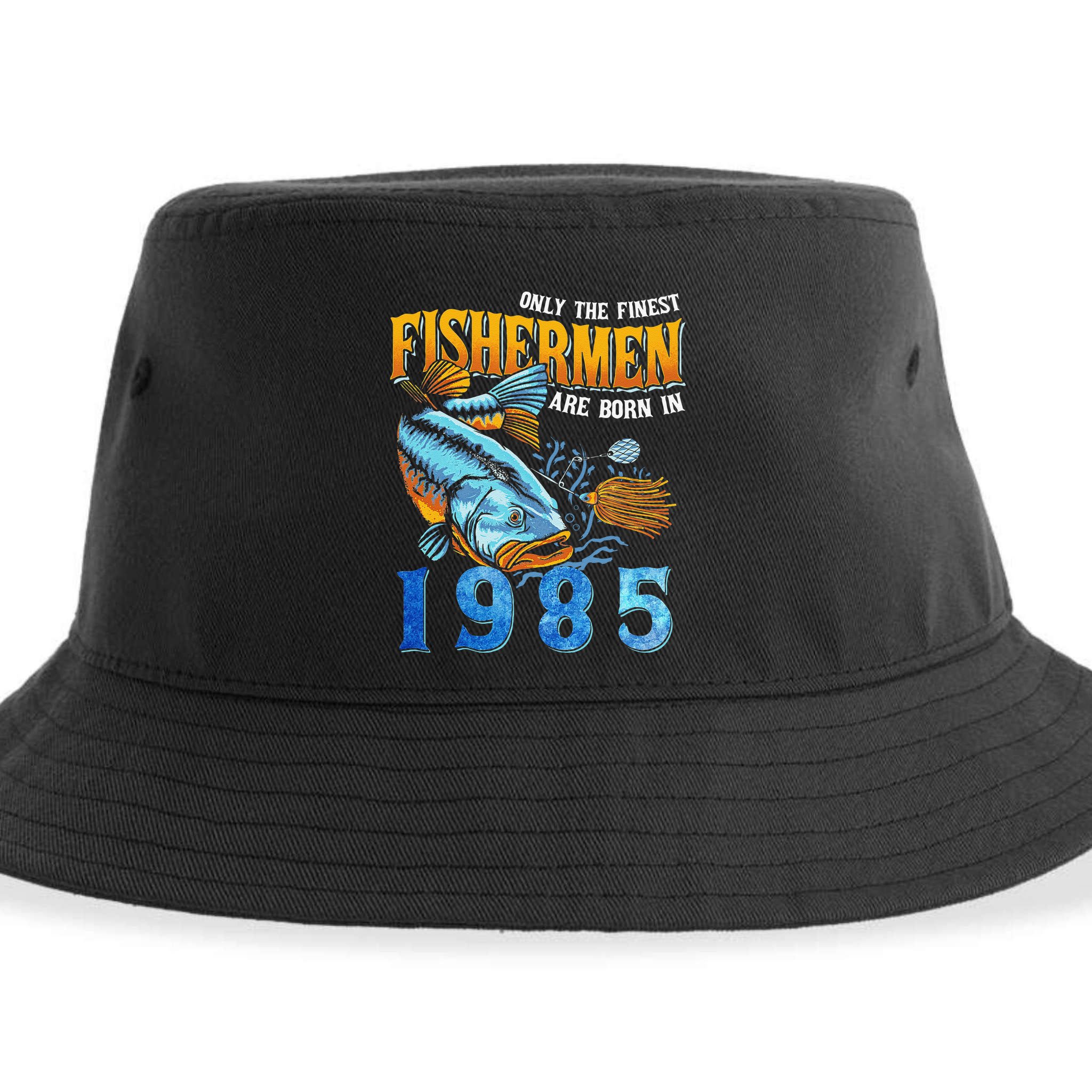 Retro Vintage Fisherman Are Born In 1985 Fishing Birthday Sustainable Bucket Hat