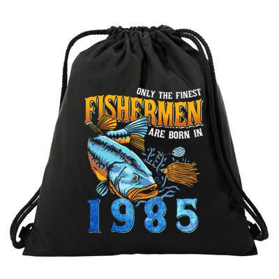 Retro Vintage Fisherman Are Born In 1985 Fishing Birthday Drawstring Bag