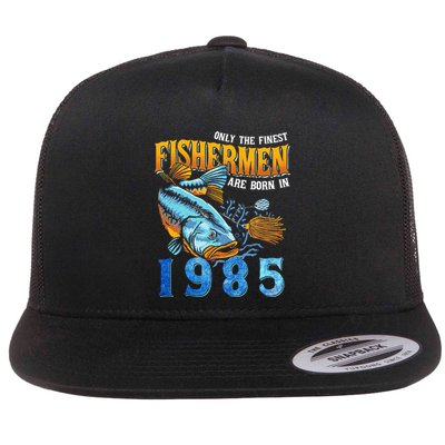 Retro Vintage Fisherman Are Born In 1985 Fishing Birthday Flat Bill Trucker Hat