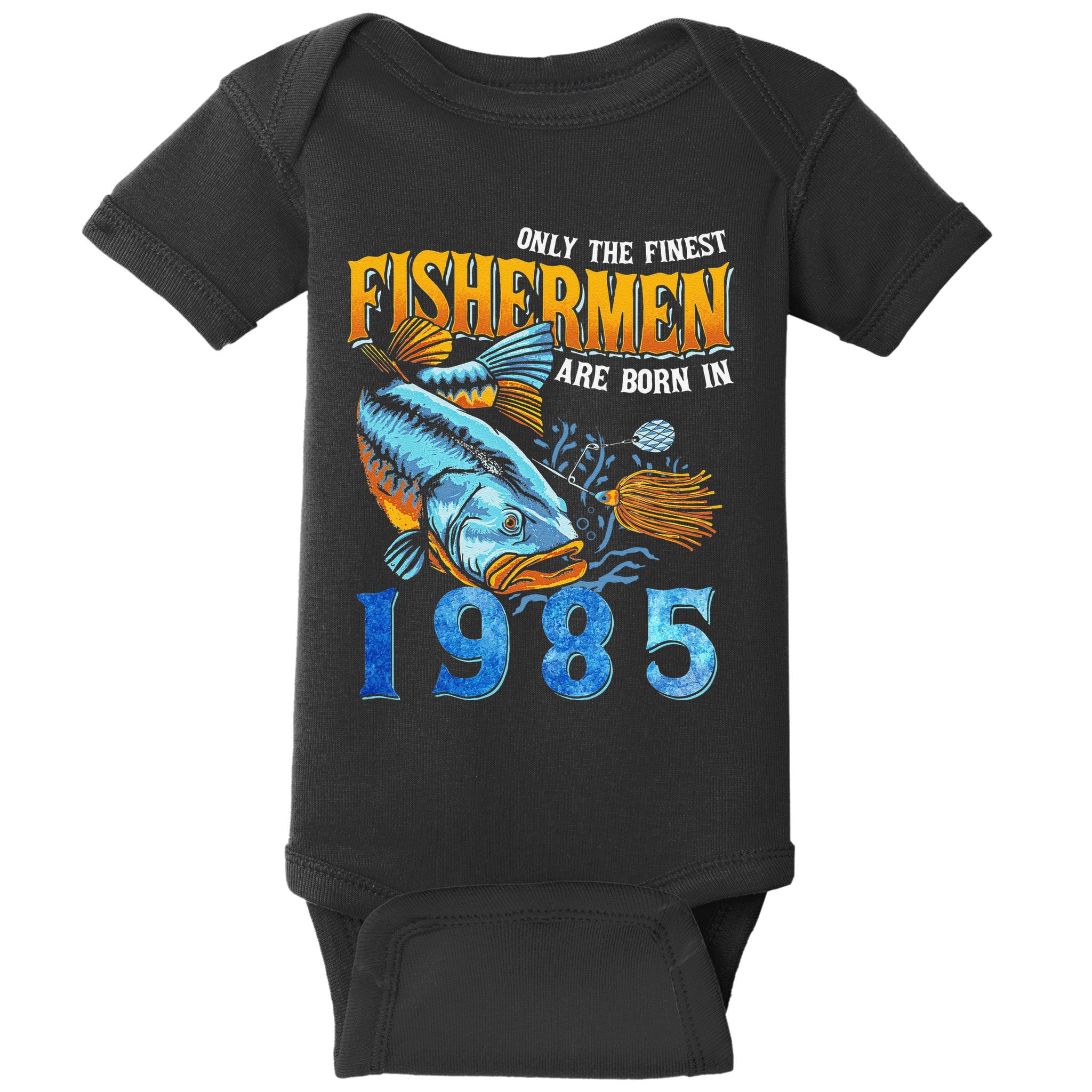 Retro Vintage Fisherman Are Born In 1985 Fishing Birthday Baby Bodysuit