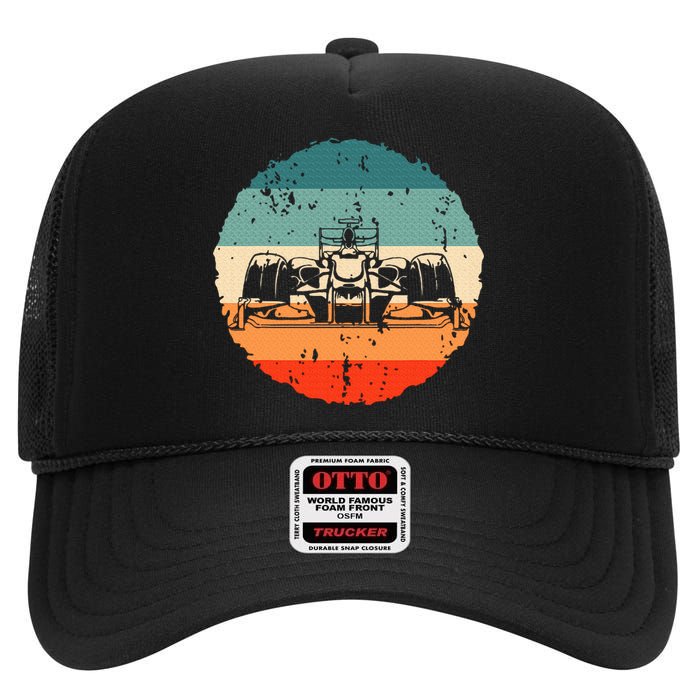 Retro vintage Formula Racing Lovers Silhouette Race Car fan High Crown Mesh Back Trucker Hat