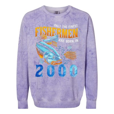 Retro Vintage Fisherman Are Born In 2000 Fishing Birthday Colorblast Crewneck Sweatshirt