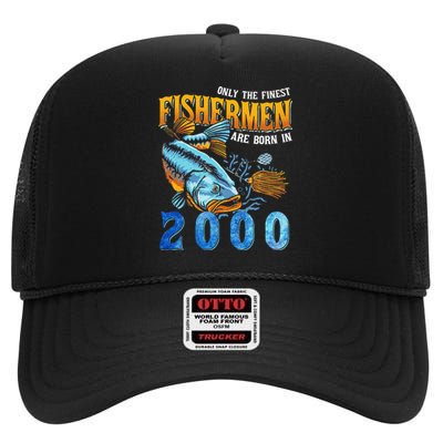 Retro Vintage Fisherman Are Born In 2000 Fishing Birthday High Crown Mesh Back Trucker Hat