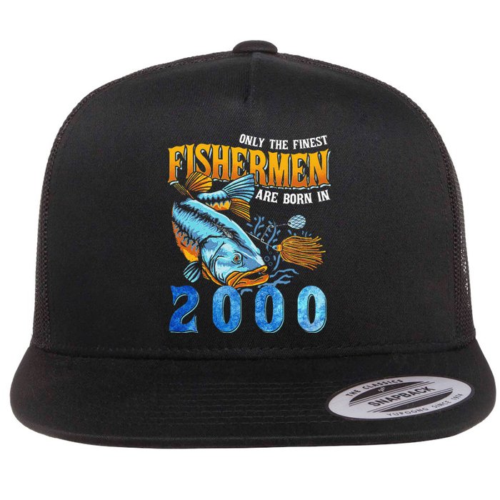 Retro Vintage Fisherman Are Born In 2000 Fishing Birthday Flat Bill Trucker Hat