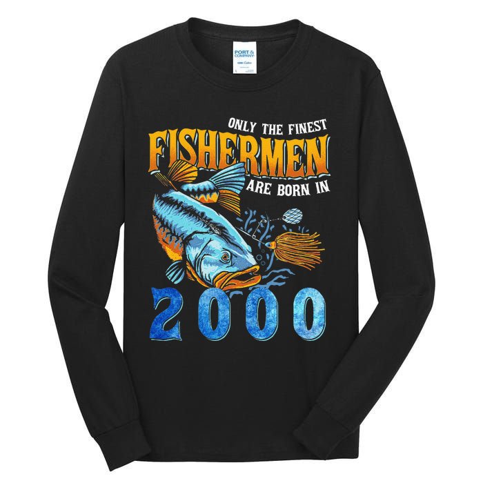 Retro Vintage Fisherman Are Born In 2000 Fishing Birthday Tall Long Sleeve T-Shirt