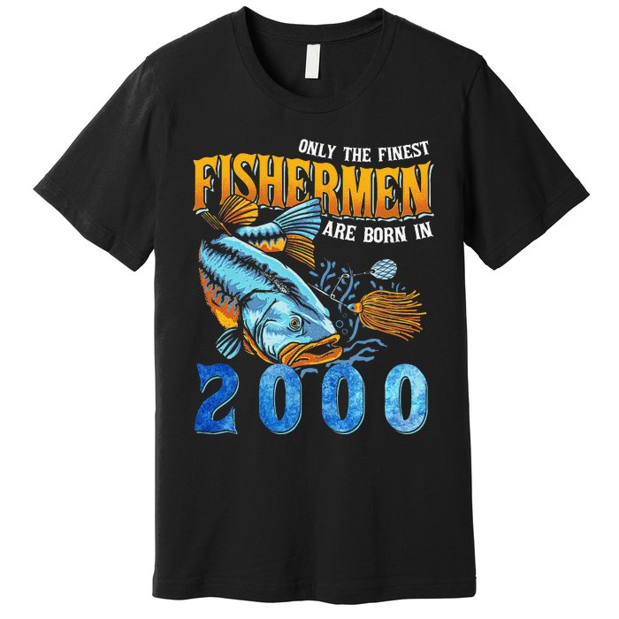 Retro Vintage Fisherman Are Born In 2000 Fishing Birthday Premium T-Shirt