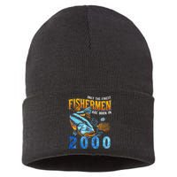 Retro Vintage Fisherman Are Born In 2000 Fishing Birthday Sustainable Knit Beanie