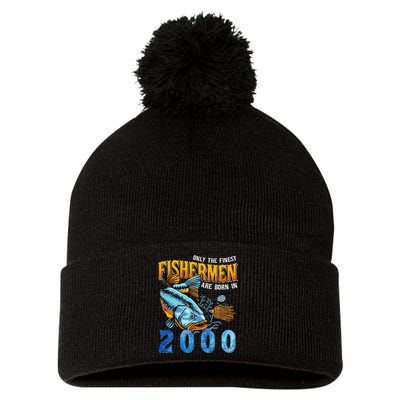 Retro Vintage Fisherman Are Born In 2000 Fishing Birthday Pom Pom 12in Knit Beanie