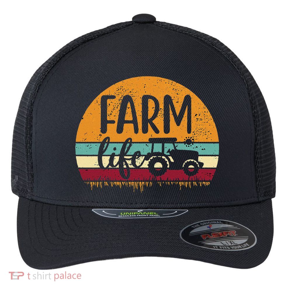 Retro Vintage Farm Life Farming Tractor Family Farmer Flexfit Unipanel Trucker Cap