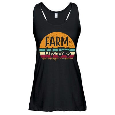 Retro Vintage Farm Life Farming Tractor Family Farmer Ladies Essential Flowy Tank