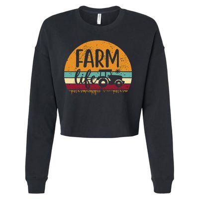 Retro Vintage Farm Life Farming Tractor Family Farmer Cropped Pullover Crew