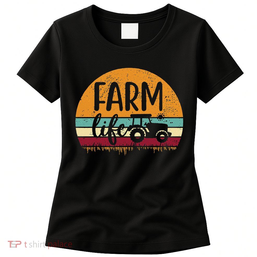 Retro Vintage Farm Life Farming Tractor Family Farmer Womens T-Shirt