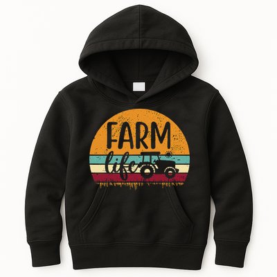 Retro Vintage Farm Life Farming Tractor Family Farmer Kids Hoodie