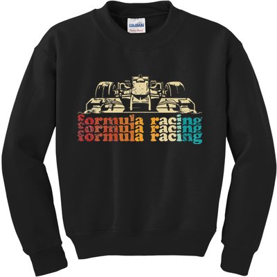 Retro Vintage Formula Racing Silhouette Race Car Lovers Fan Kids Sweatshirt