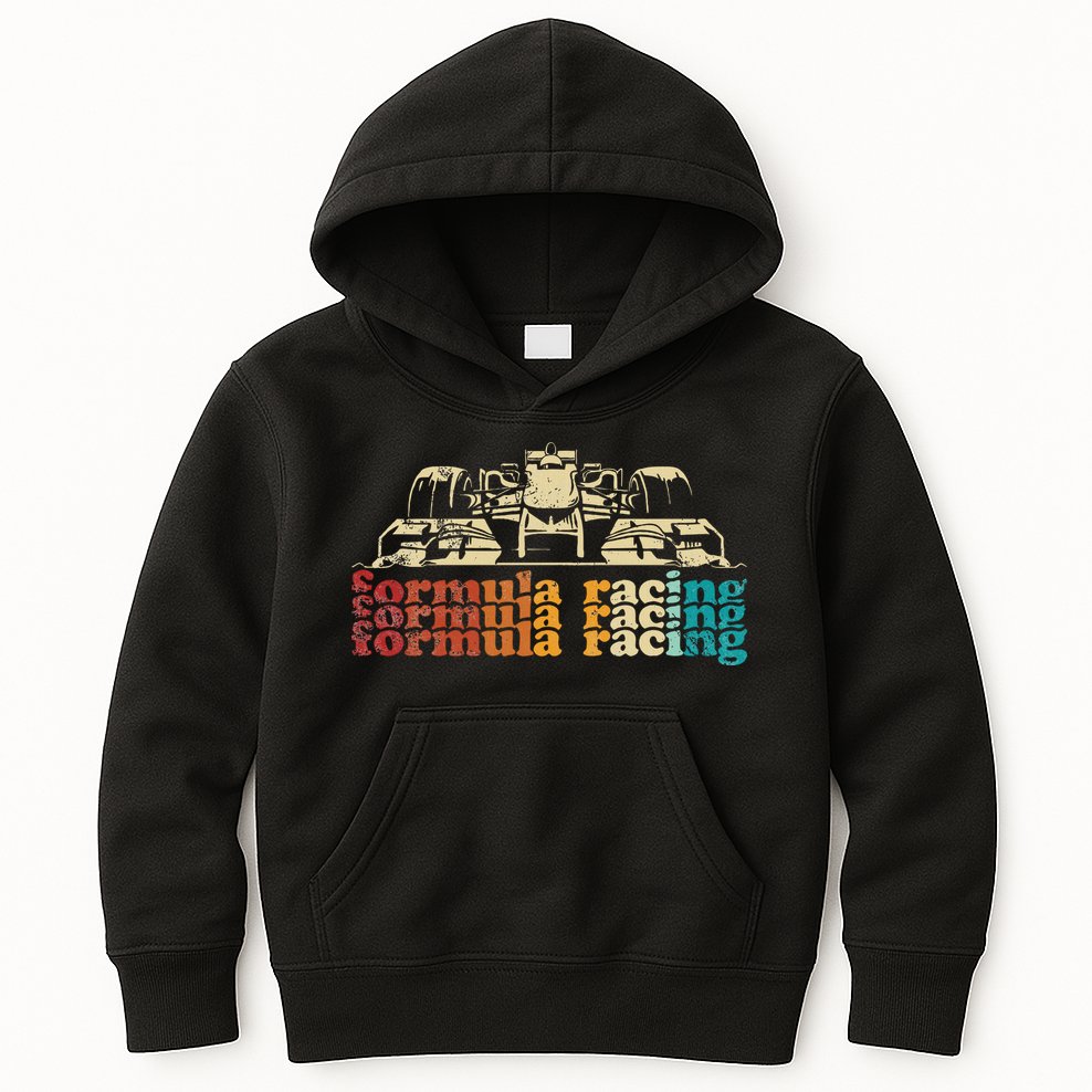 Retro Vintage Formula Racing Silhouette Race Car Lovers Fan Kids Hoodie