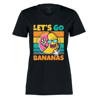 Retro Vintage Funny Banana Meme Let Go Banana Peace Bananas Women's Momentum V-Neck T-Shirt