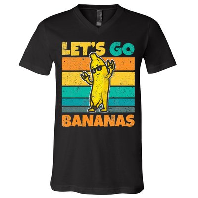 Retro Vintage Funny Banana Meme Let Go Banana Rocker Bananas V-Neck T-Shirt