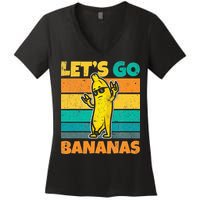 Retro Vintage Funny Banana Meme Let Go Banana Rocker Bananas Women's V-Neck T-Shirt