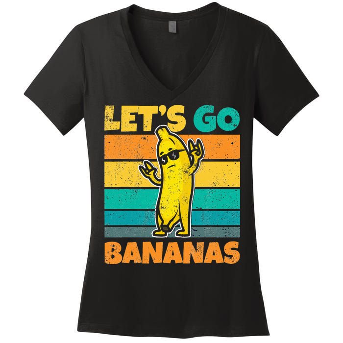 Retro Vintage Funny Banana Meme Let Go Banana Rocker Bananas Women's V-Neck T-Shirt