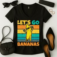 Retro Vintage Funny Banana Meme Let Go Banana Rocker Bananas Women's V-Neck T-Shirt