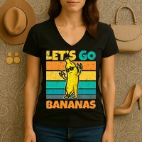 Retro Vintage Funny Banana Meme Let Go Banana Rocker Bananas Women's V-Neck T-Shirt