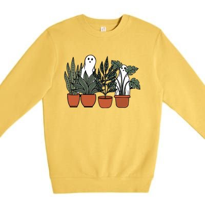 Retro Vintage Ghost Plant Lady Halloween Plants And Ghosts Funny Gift Premium Crewneck Sweatshirt