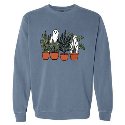 Retro Vintage Ghost Plant Lady Halloween Plants And Ghosts Funny Gift Garment-Dyed Sweatshirt