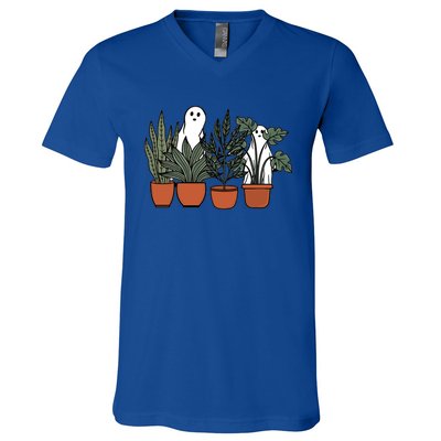 Retro Vintage Ghost Plant Lady Halloween Plants And Ghosts Funny Gift V-Neck T-Shirt