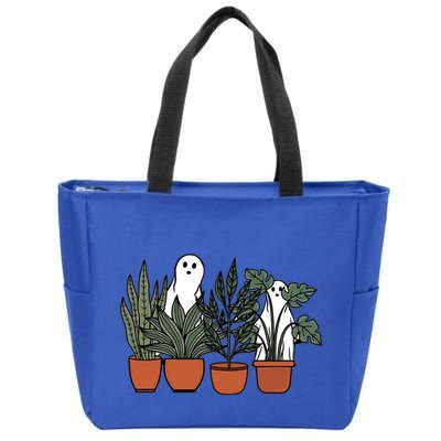 Retro Vintage Ghost Plant Lady Halloween Plants And Ghosts Funny Gift Zip Tote Bag