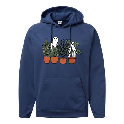 Retro Vintage Ghost Plant Lady Halloween Plants And Ghosts Funny Gift Performance Fleece Hoodie