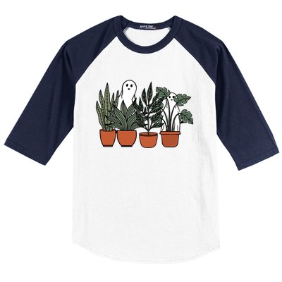 Retro Vintage Ghost Plant Lady Halloween Plants And Ghosts Funny Gift Baseball Sleeve Shirt