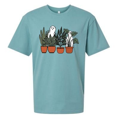 Retro Vintage Ghost Plant Lady Halloween Plants And Ghosts Funny Gift Sueded Cloud Jersey T-Shirt