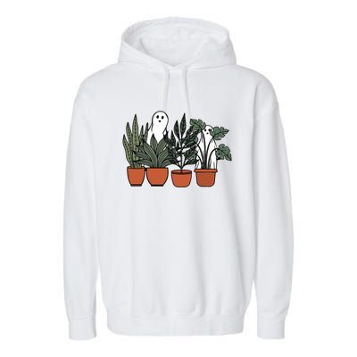 Retro Vintage Ghost Plant Lady Halloween Plants And Ghosts Funny Gift Garment-Dyed Fleece Hoodie