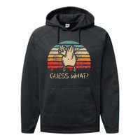 Retro Vintage Guess What Chicken Butt Funny Performance Fleece Hoodie