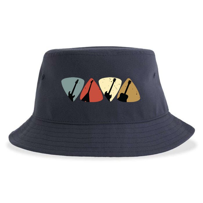 Retro Vintage Guitar Pick Player Guitarist Bassist Musician Sustainable Bucket Hat