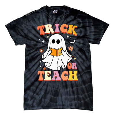 Retro Vintage Groovy Trick Or Teach Funny Teacher Halloween Tie-Dye T-Shirt