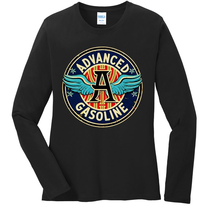 Retro Vintage Gas Station Advanced Gasoline Motor Oil Car Ladies Long Sleeve Shirt