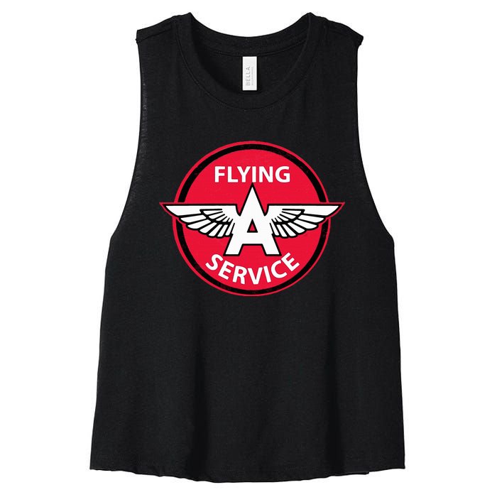 Retro Vintage Gas Station Flying A Service Motor Oil Car Women's Racerback Cropped Tank