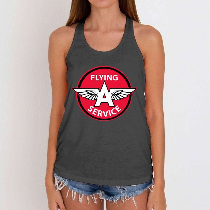 Retro Vintage Gas Station Flying A Service Motor Oil Car Women's Knotted Racerback Tank