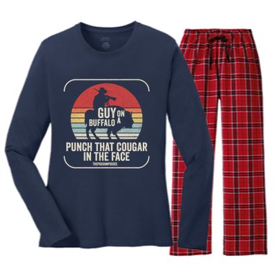 Retro Vintage Guy On A Buffalo Possum Possee Cool Gift Women's Long Sleeve Flannel Pajama Set 