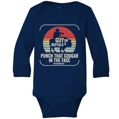 Retro Vintage Guy On A Buffalo Possum Possee Cool Gift Baby Long Sleeve Bodysuit