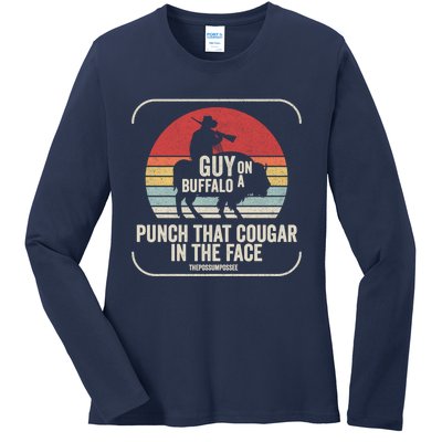 Retro Vintage Guy On A Buffalo Possum Possee Cool Gift Ladies Long Sleeve Shirt