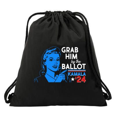 Retro Vintage Grab Him The Ballot Kamala Harris 2024 Drawstring Bag