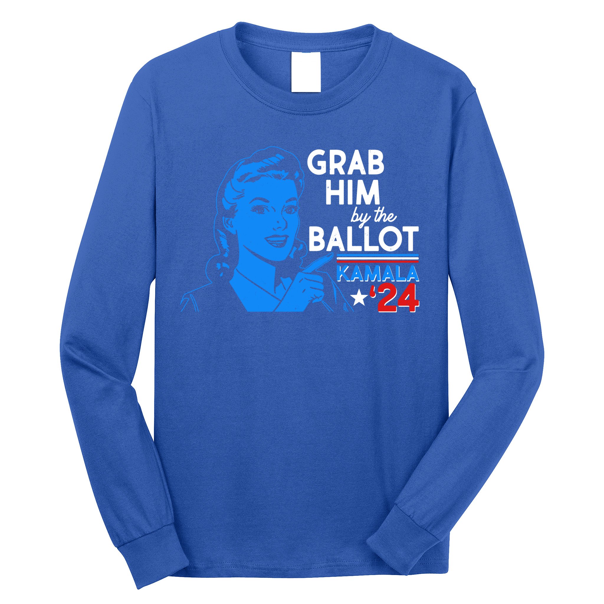 Retro Vintage Grab Him The Ballot Kamala Harris 2024 Long Sleeve Shirt